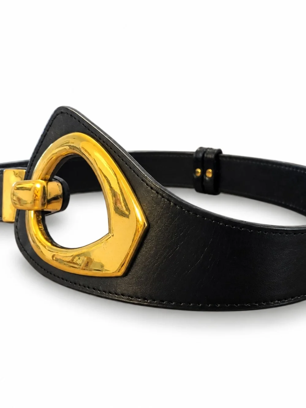 Genuine Italian Leather W/ Oversized Gold Hook Belt Buckle.